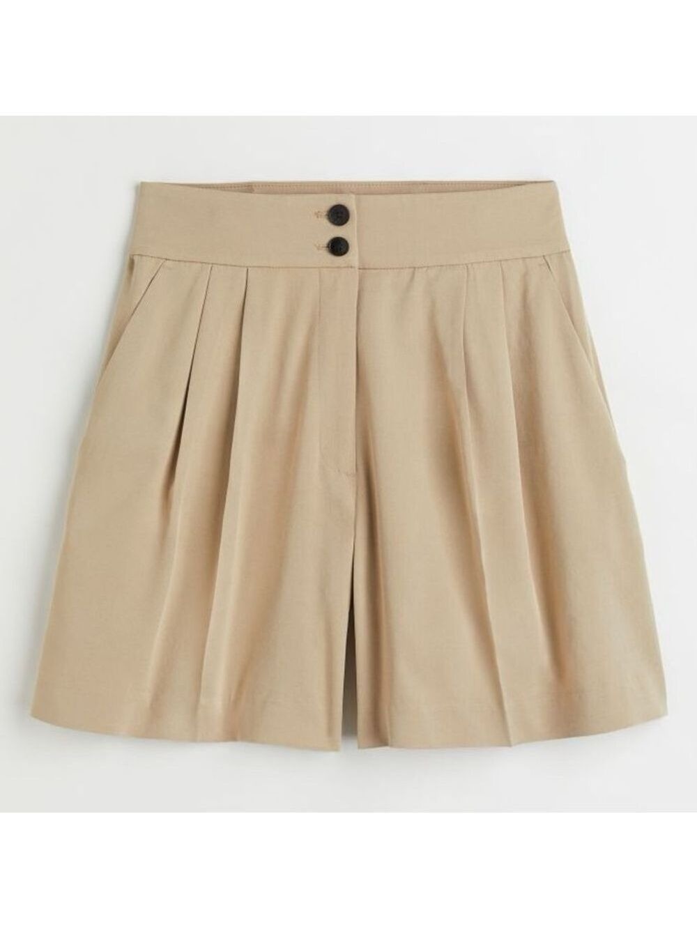H&M Pleated Front Flowy Wide Leg High Rise Trouser Style Tan Shorts